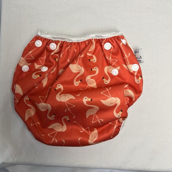 Beau & Belle Nageuret Girls Reusable Swim Diaper,  Red W Flamingos, Size 0-36M - Picture 2 of 7